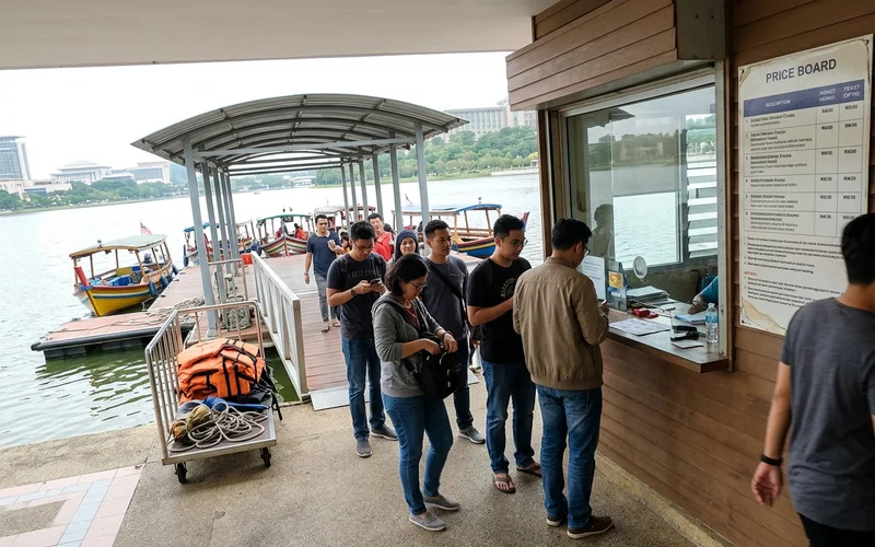 The ticket counter and waiting jetty at the Putrajaya lake cruise terminal