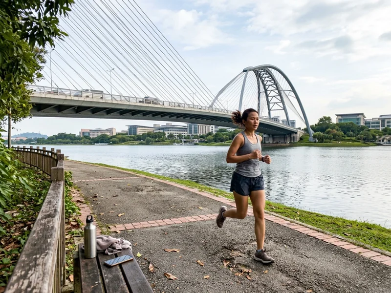 The Seri Saujana bridge photographed from the lakeside path