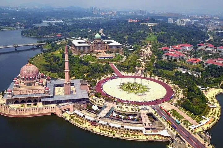 The Putra Mosque, the circular Putra Square and Perdana Putra from the air